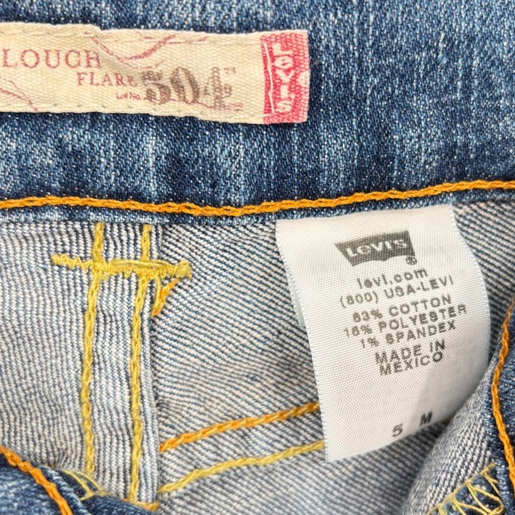 Vintage 00s Levi's 504 Slouch Flare Jeans Sz 5 Y2K Low Rise Stretch Embellished - Picture 2 of 14